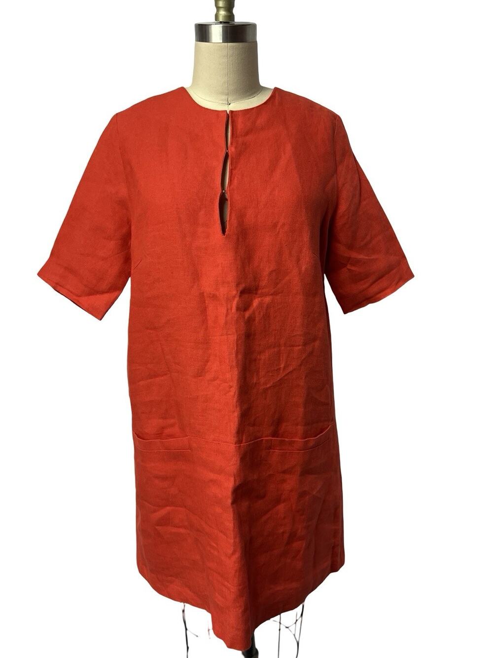 Emerson Fry MOD Red Orange Short-Sleeve Mini Linene Dress SZ Medium USA Made